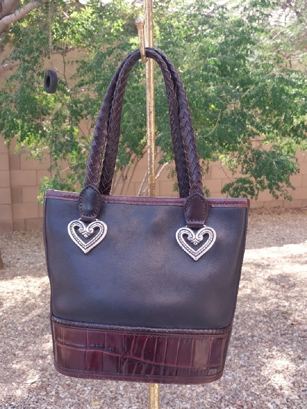 Vintage Brighton "Caroline" Two-Tone Leather Bucket Tote Bag